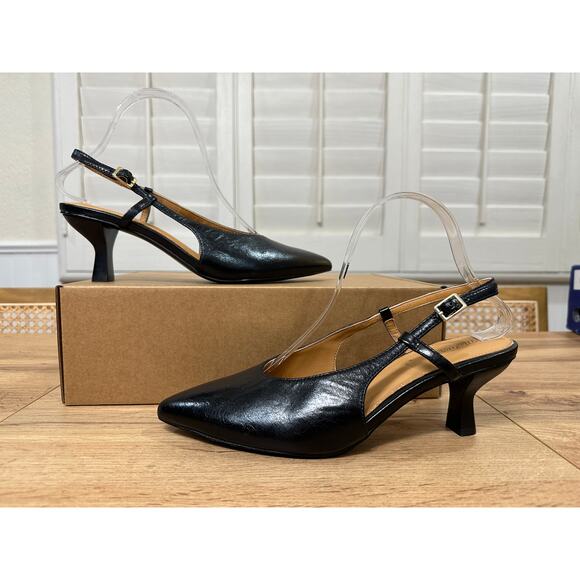 Madewell Women's The Debbie Slingback Pump Heel Black Leather Size 8 NWOB Office - Picture 10 of 15